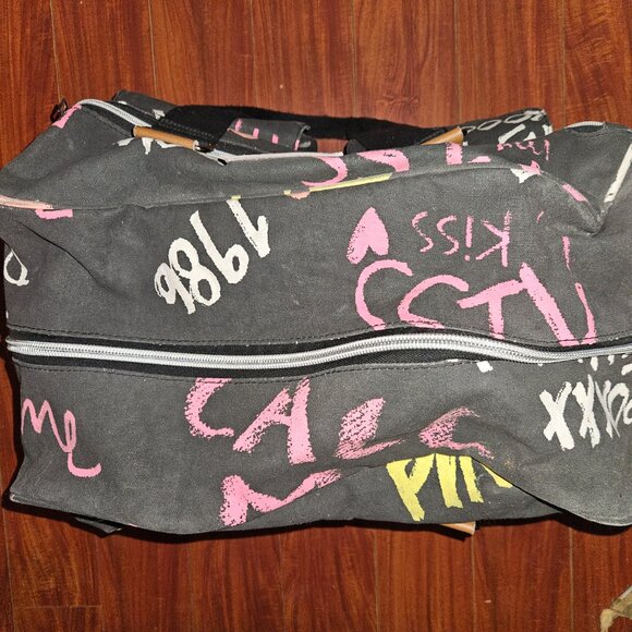 Victoria Secret PINK Black Graffiti Rolling Suitcase Duffle Bag - Picture 7 of 13